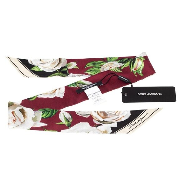NWT  Dolce & Gabbana Burgundy Floral Printed Silk Bandeau Scarf - Picture 1 of 6